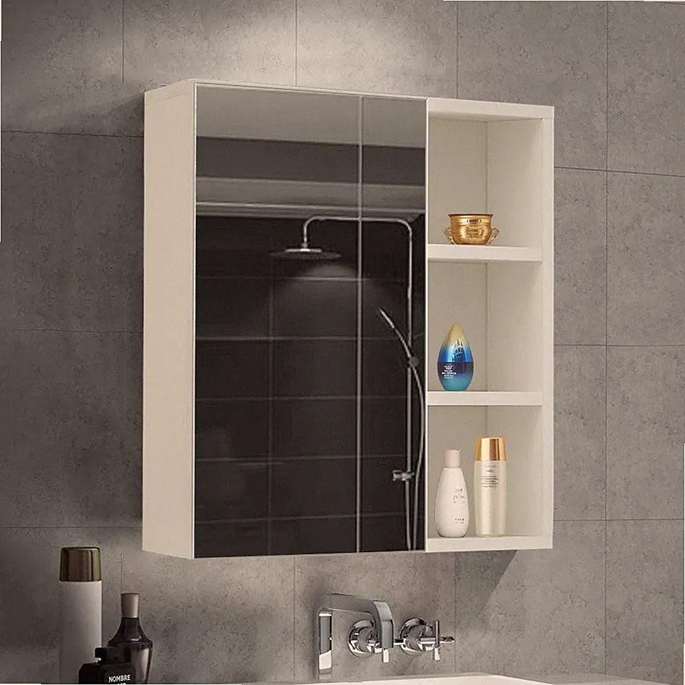 Spiegelschrank Bad Weiß Spiegel Schrank LED Beleuchtung Stauraum 45x17x52cm