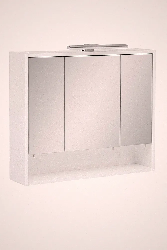 Spiegelschrank Badezimmer LED Beleuchtung Glasböden Türen Steckdose 70x16x65,6cm