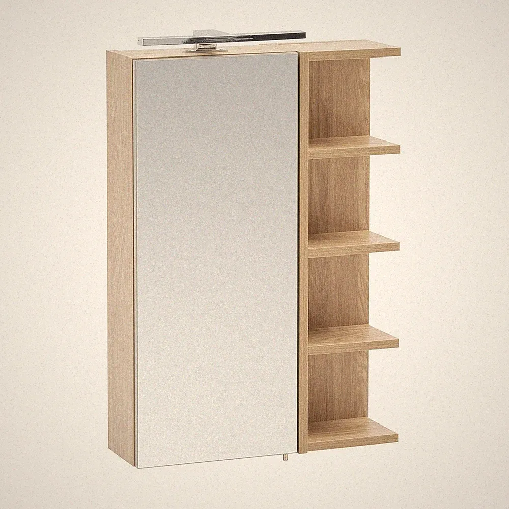 Spiegelschrank Badezimmerschrank 1 Tür LED-Beleuchtung Eiche Dekor 50 x 75 cm