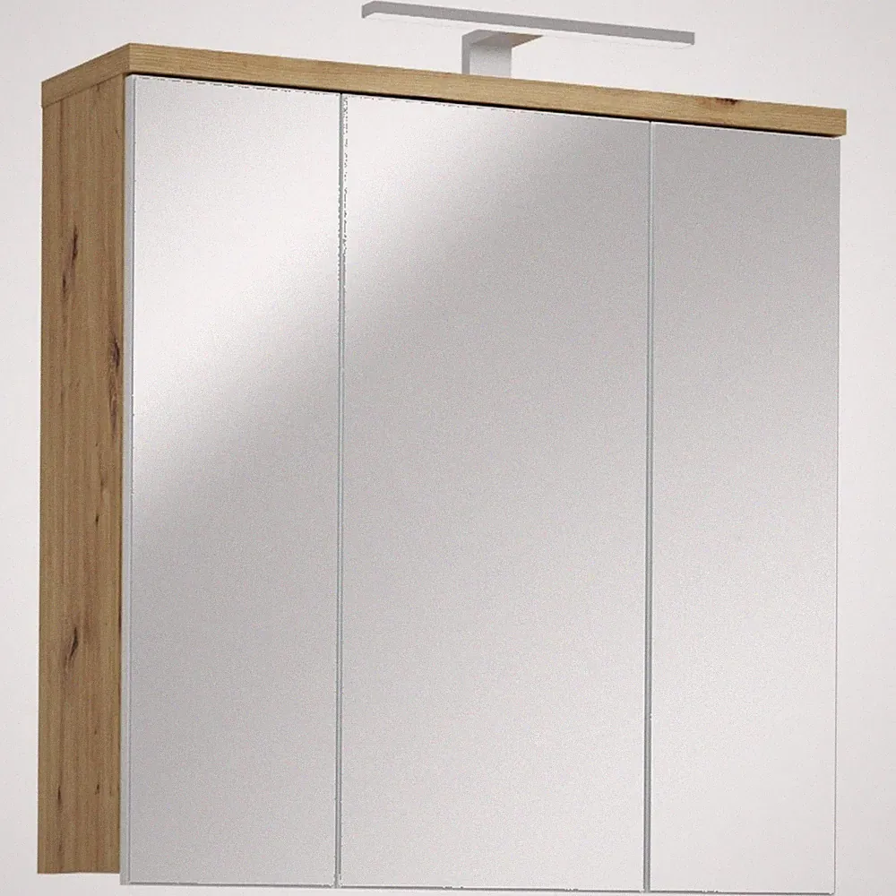 Spiegelschrank Badezimmerschrank 3-türig Artisan Eiche Dekor LED-Beleuchtung