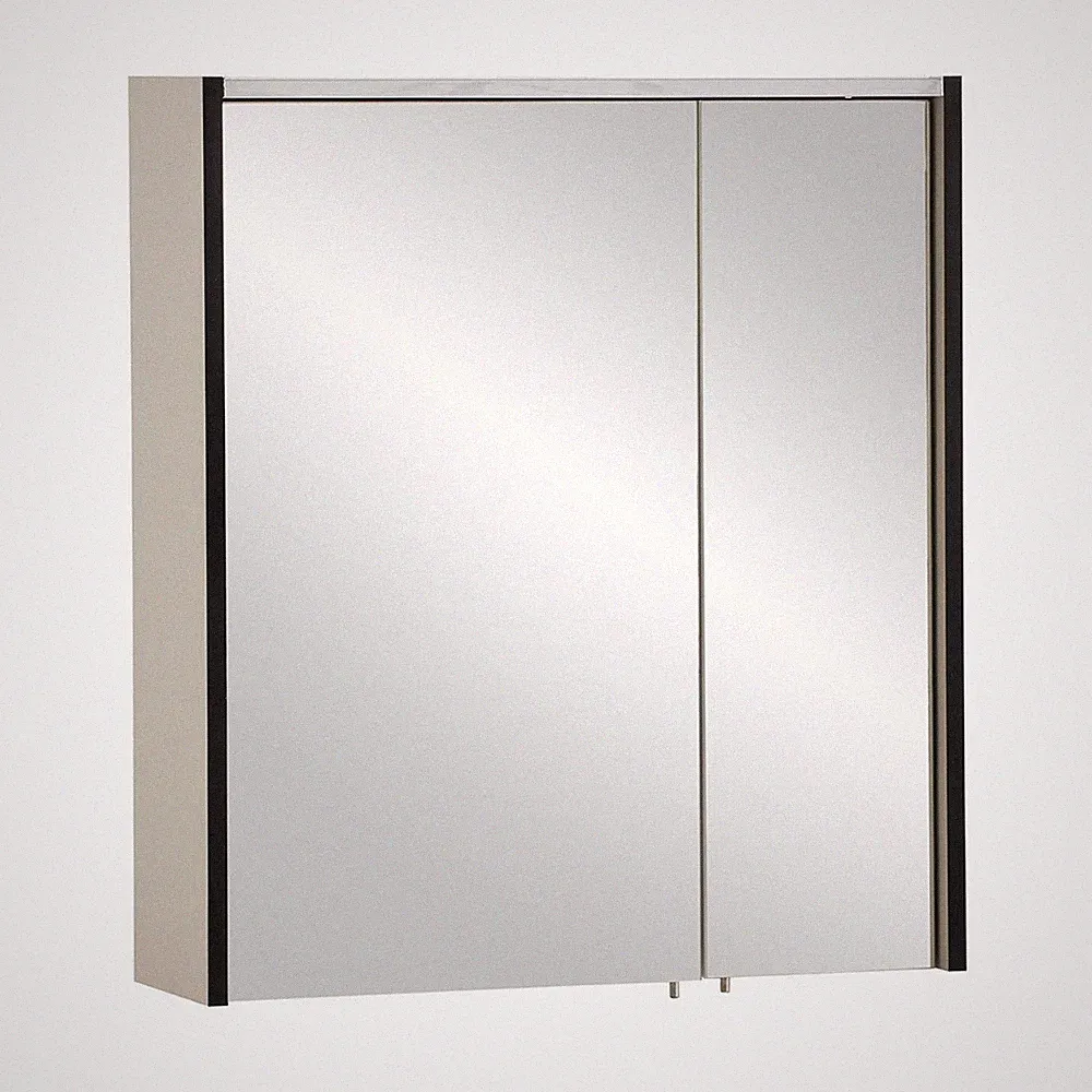 Spiegelschrank Badezimmerschrank LED-Beleuchtung Cremebeige Schwarz 60 x 71 cm