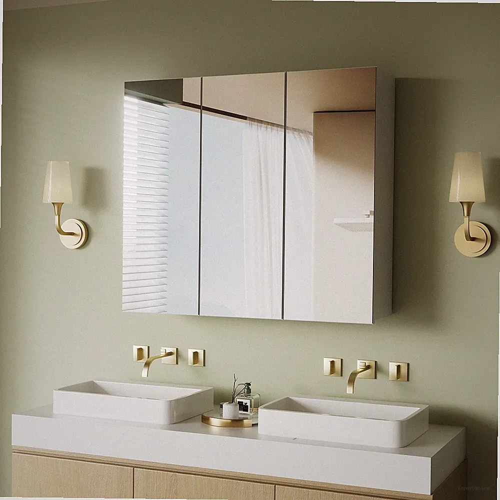 Spiegelschrank Badezimmerschrank mit 3 Spielgeltüren Wandschrank 70×15×63cm Weiß