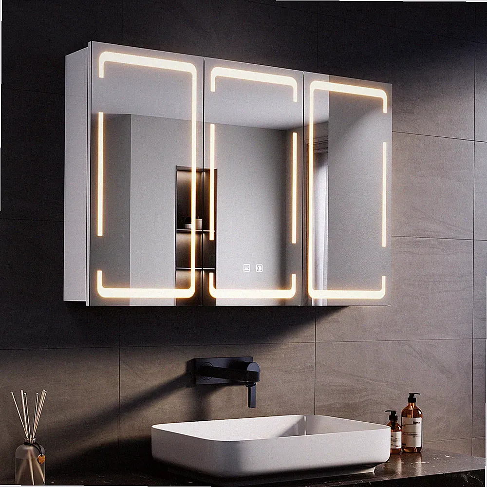 Spiegelschrank Badezimmerschrank mit LED Badspiegel Steckdose Beschlagfrei 90cm