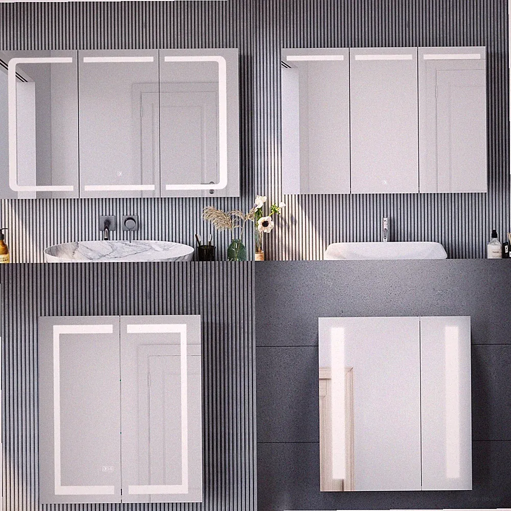 Spiegelschrank Badezimmerschrank mit LED Steckdose Edelstahl Badschrank Spiegel