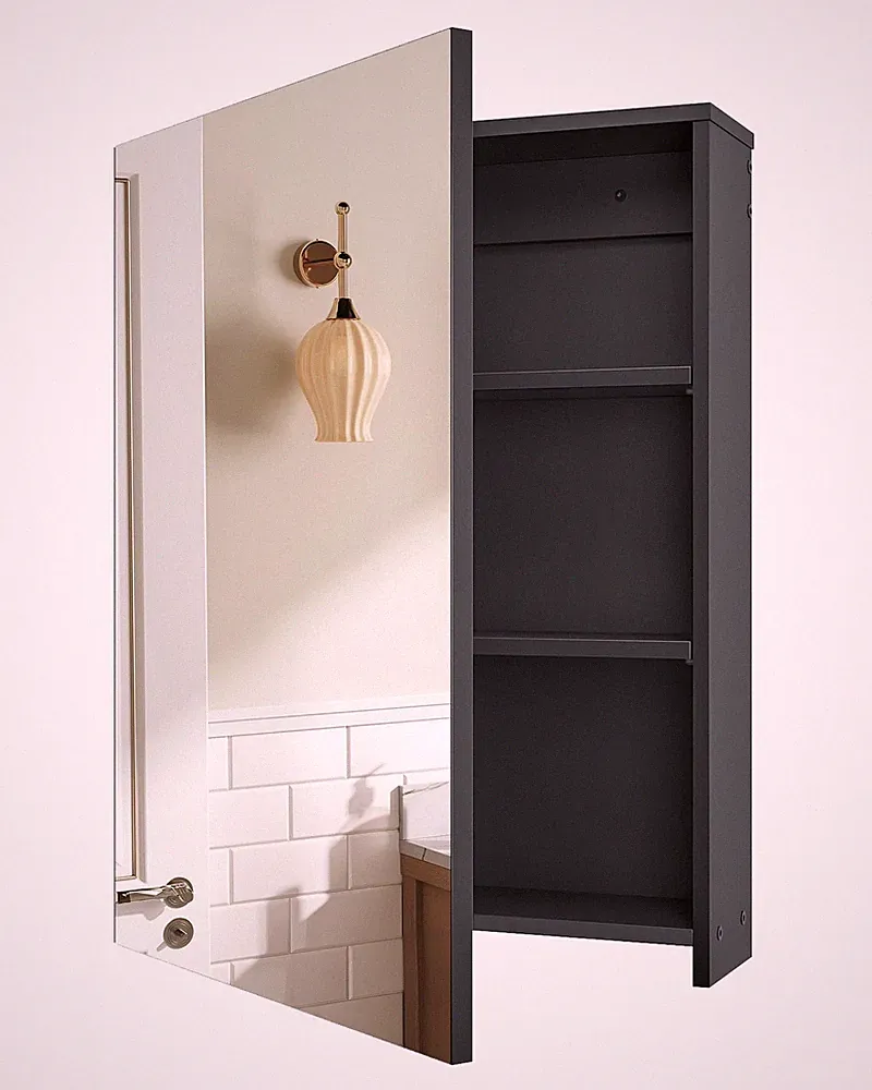 Spiegelschrank Badezimmerschrank Wandschrank Spiegel Schwarz verstellbare Regale
