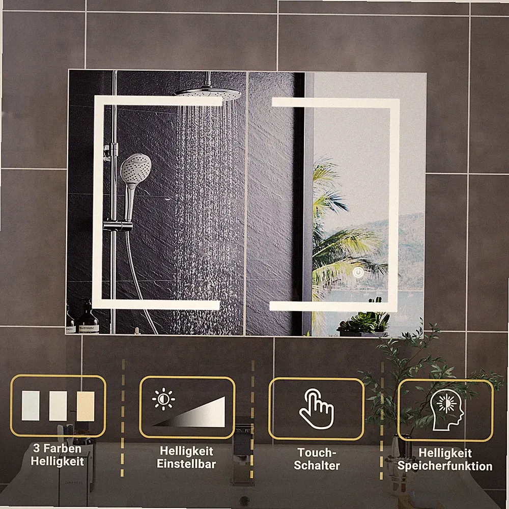 Spiegelschrank Badezimmerspiegel mit Beleuchtung Spiegeltüren Möbel LED 60x80cm
