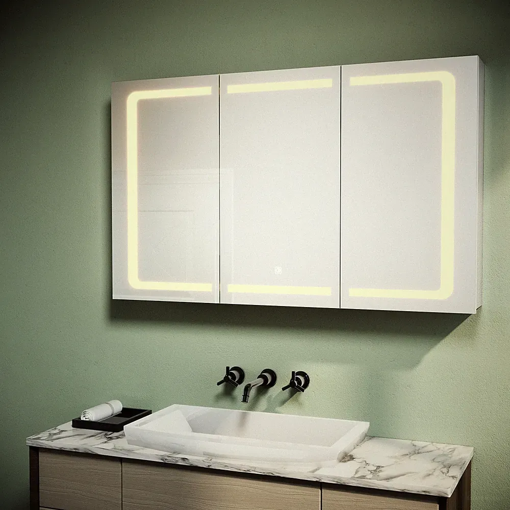 Spiegelschrank Badschrank Bad mit LED Beleuchtung Steckdose Edelstahl Touch 105