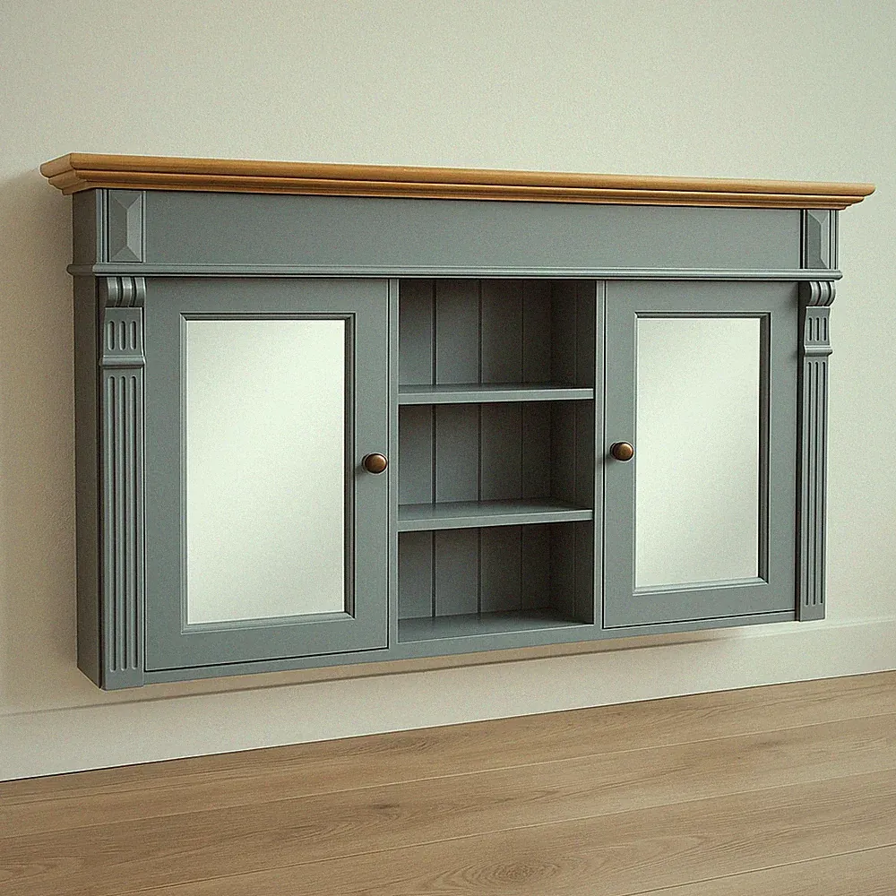 Spiegelschrank Badschrank Badezimmer Hängeschrank Massivholz Landhaus grau