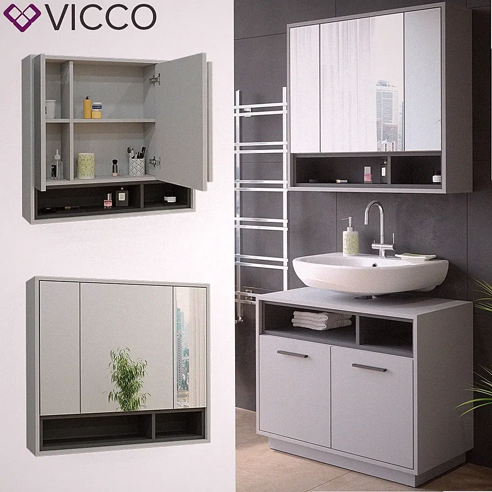 Spiegelschrank Badschrank Badezimmermöbel Beatrice Grau Anthrazit modern Vicco