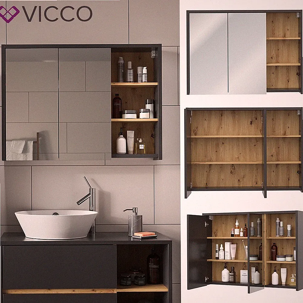 Spiegelschrank Badschrank Badezimmermöbel Viola Anthrazit Eiche modern Vicco