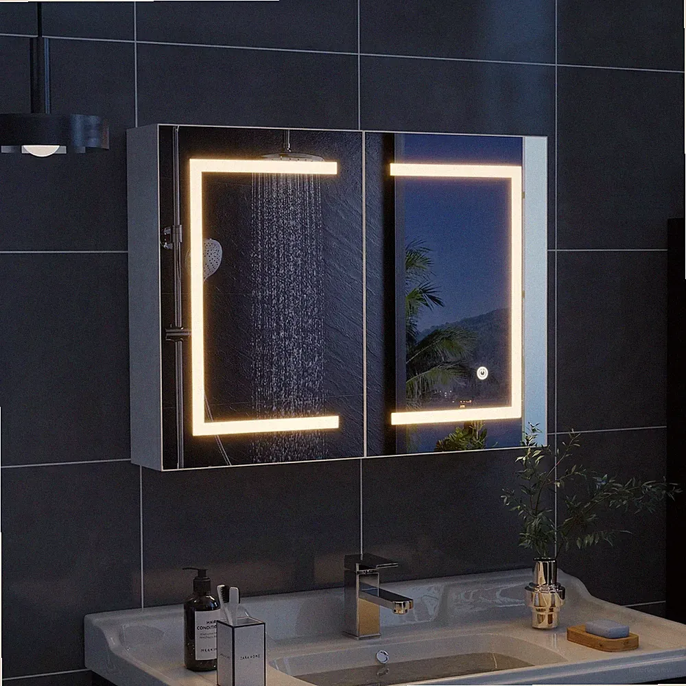 Spiegelschrank Badschrank Badezimmerspiegel mit LED Beleuchtung 2 Spiegeltüren