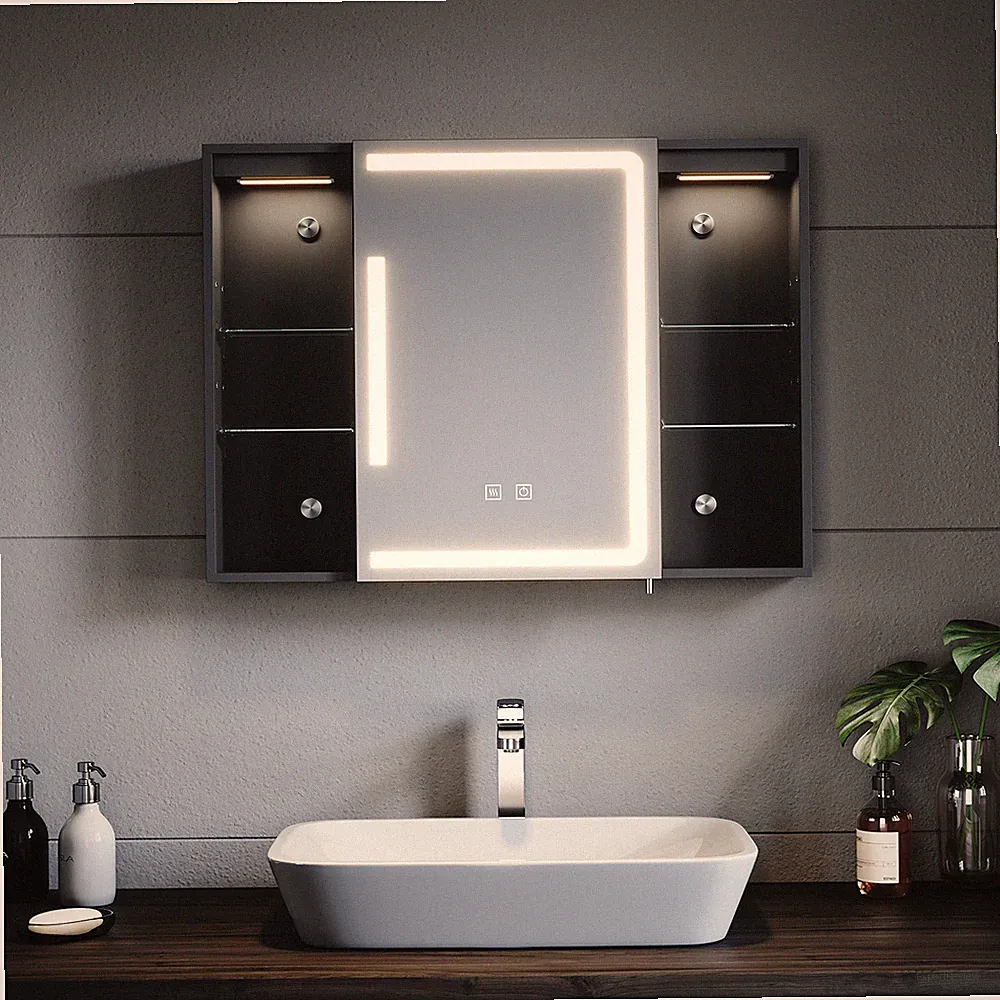 Spiegelschrank Badschrank Badspiegel Beschlagfrei Steckdose mit LED Bad 80x60cm