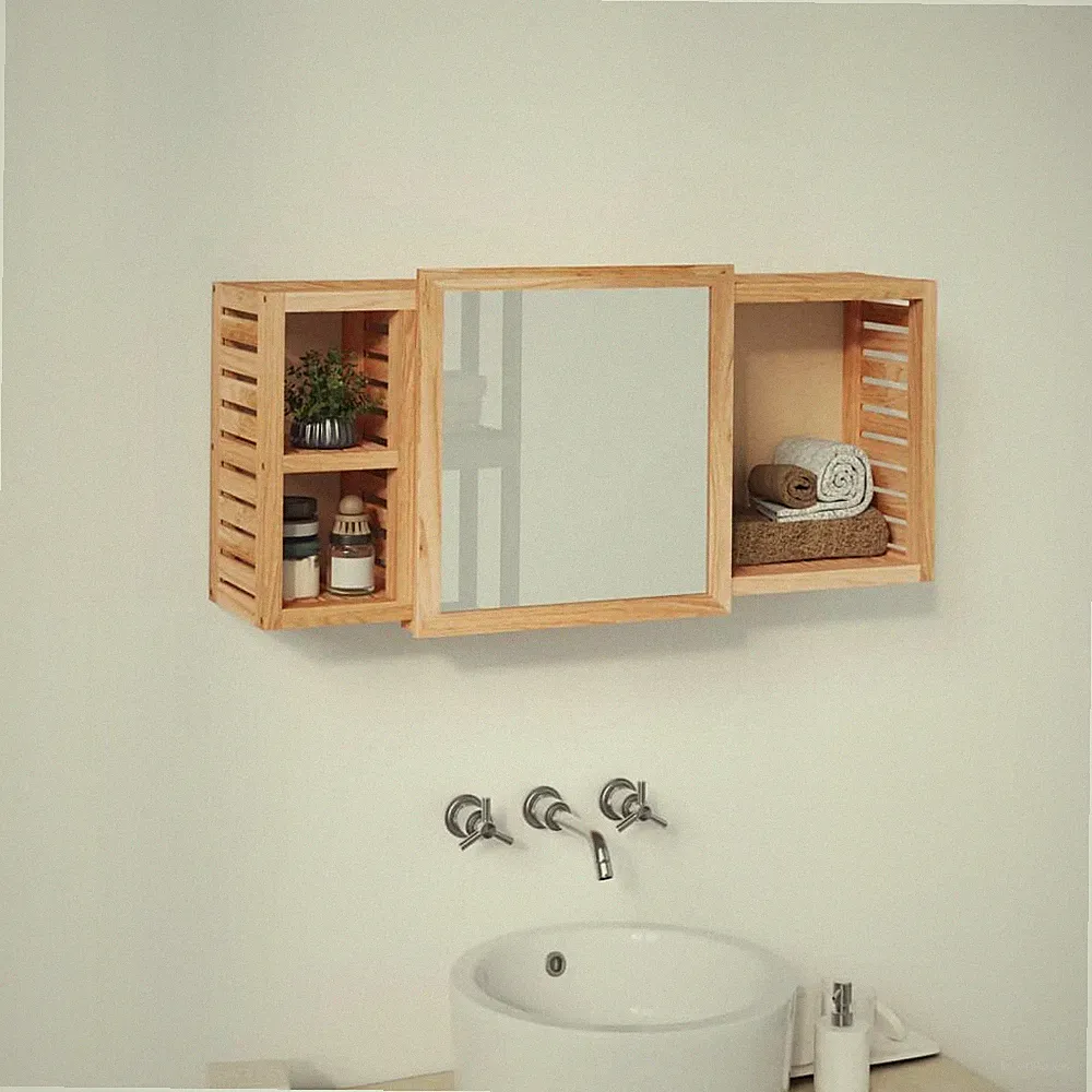 Spiegelschrank Badschrank Hängeschrank Spiegel Bad Massivholz Nussbaum vidaXL