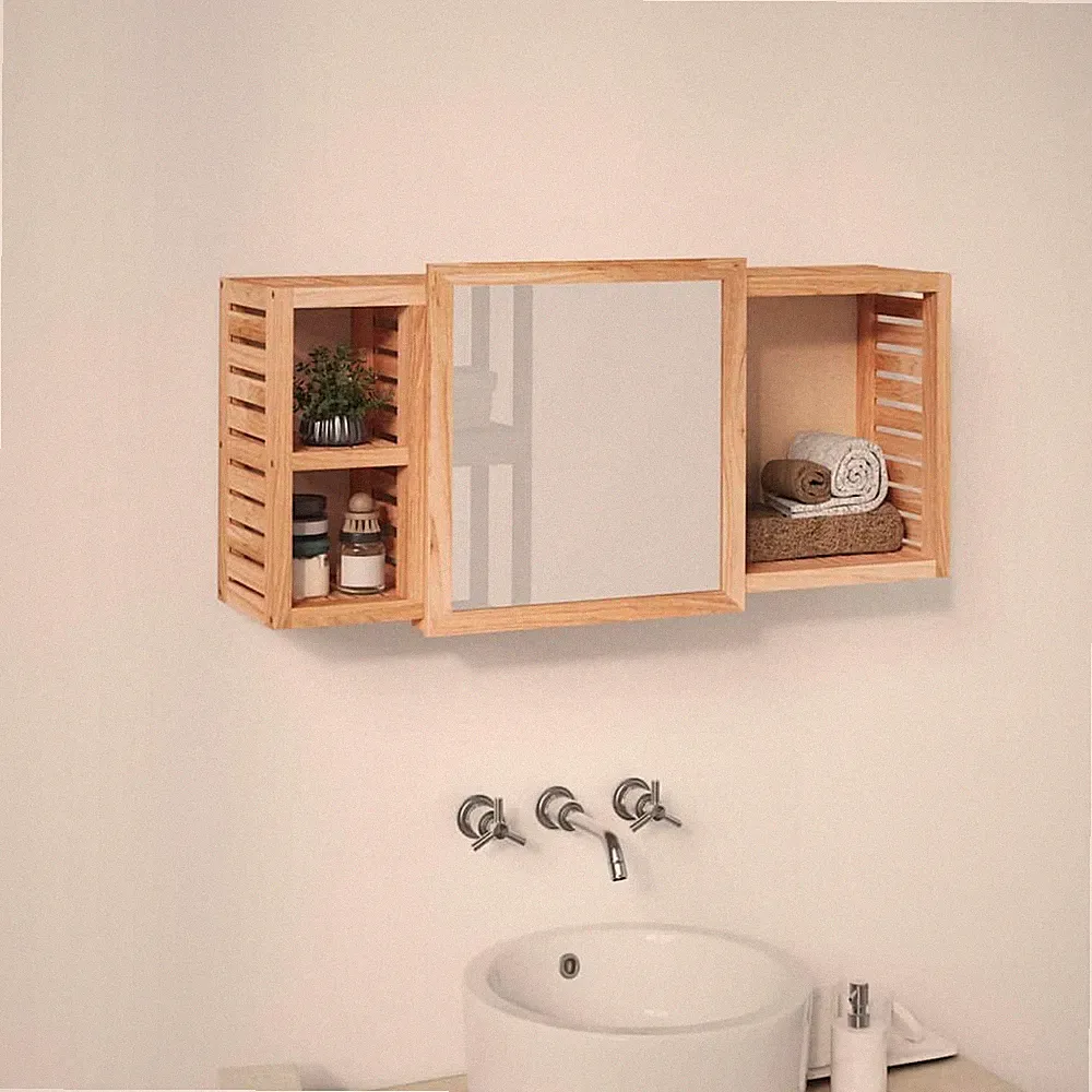 Spiegelschrank Badschrank Hängeschrank Spiegel Bad Massivholz Nussbaum vidaXL