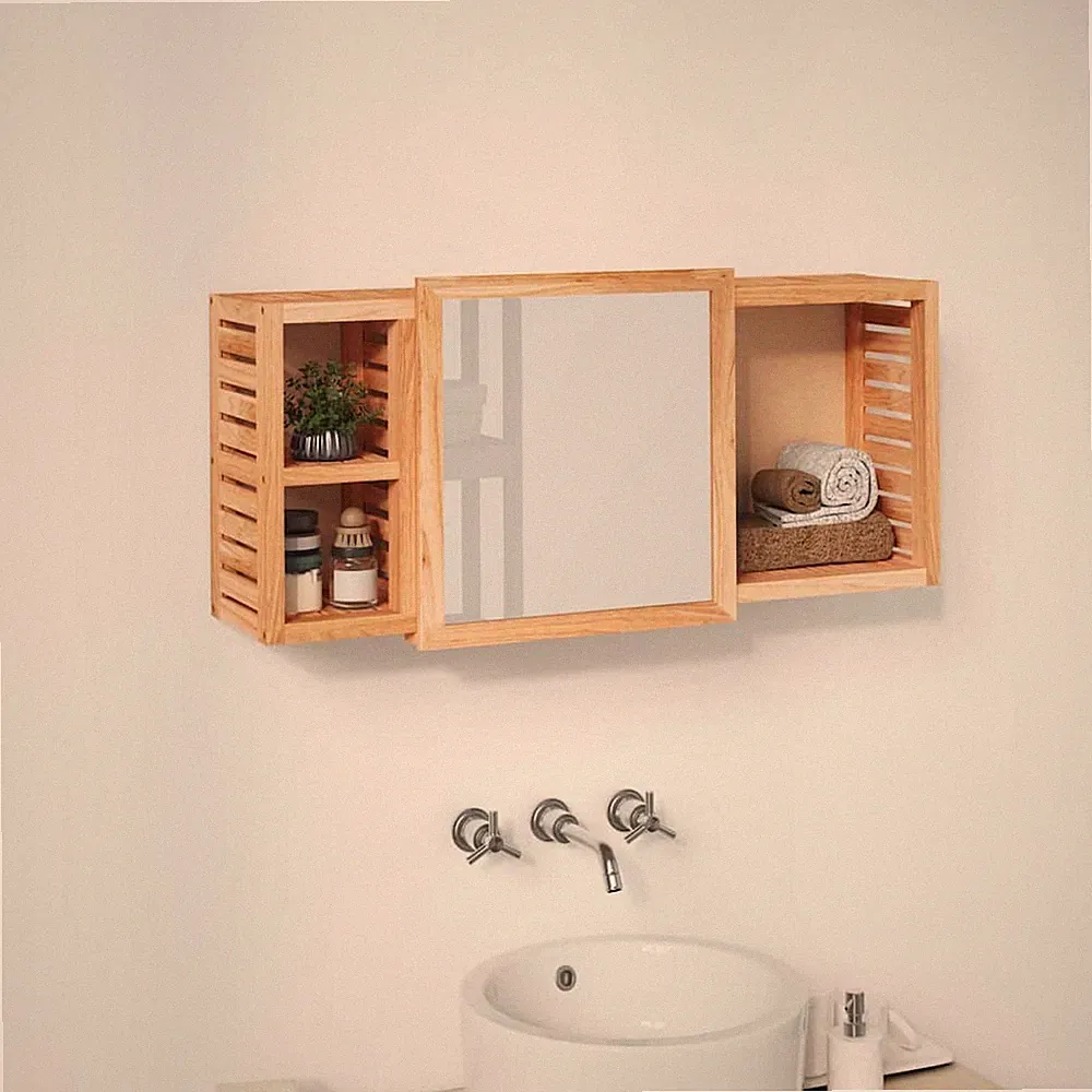 Spiegelschrank Badschrank Hängeschrank Spiegel Bad Massivholz Nussbaum vidaXL