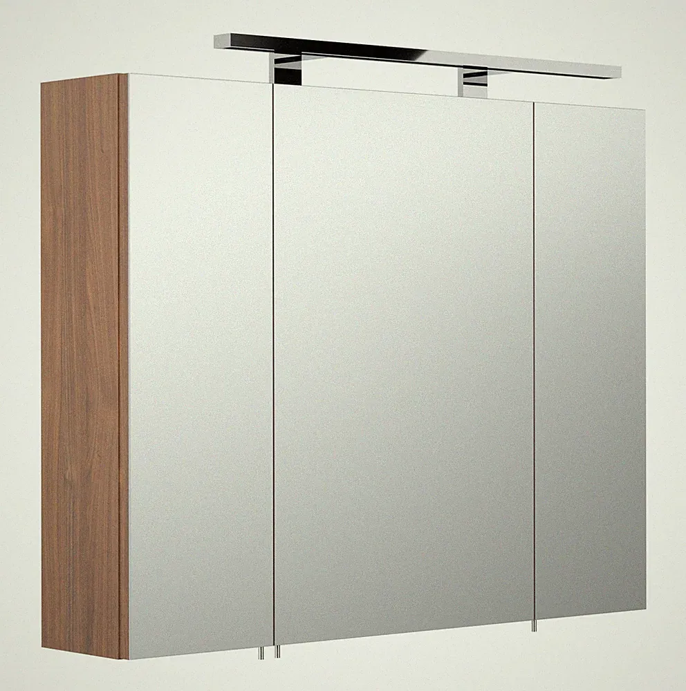 Spiegelschrank Badschrank in Walnuss-Nb. mit LED-Beleuchtung 80x68x20cm #5681-78