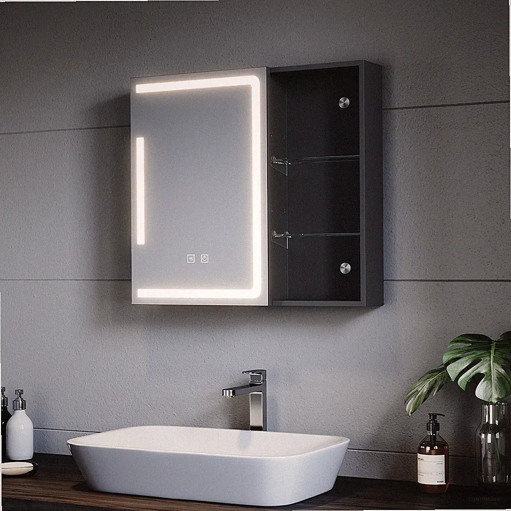 Spiegelschrank Badschrank mit LED Badspiegel Beschlagfrei Touch Steckdose 65x60