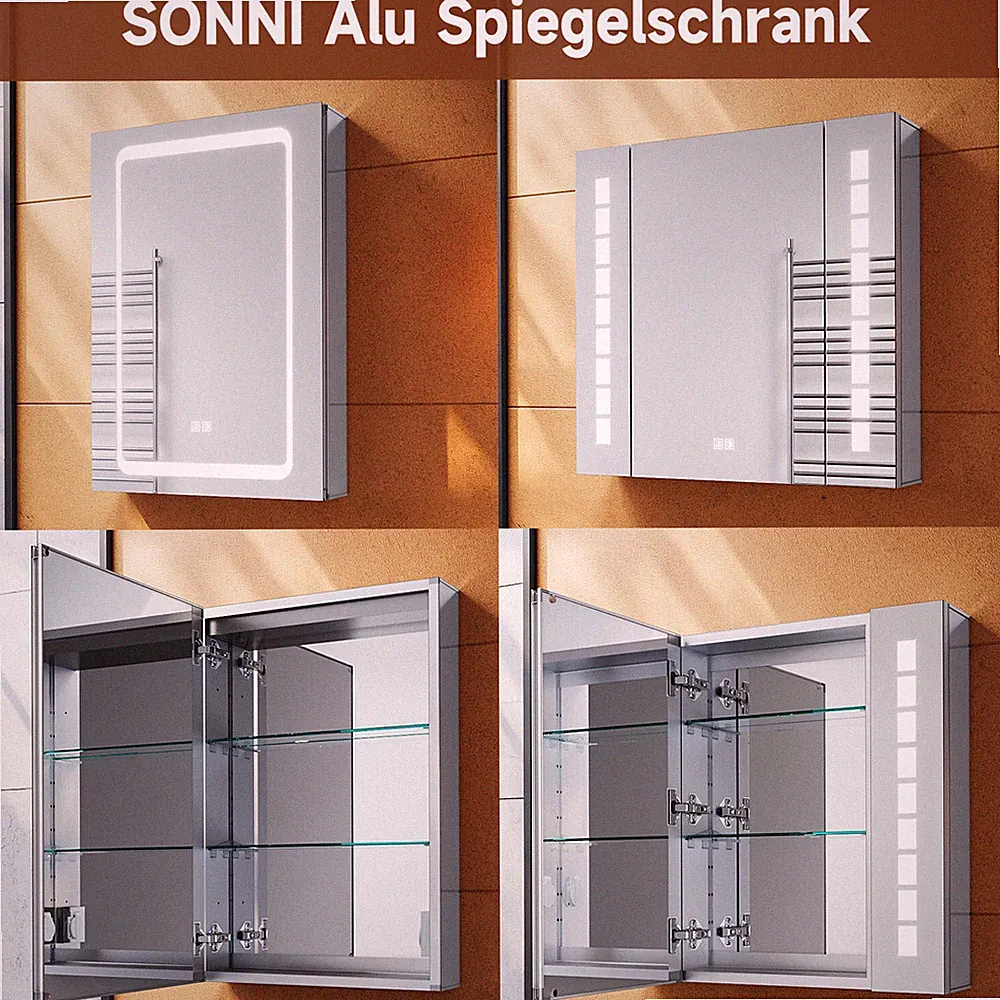 Spiegelschrank Badschrank mit LED Beleuchtung Bad Badspiegel Steckdose Touch Alu