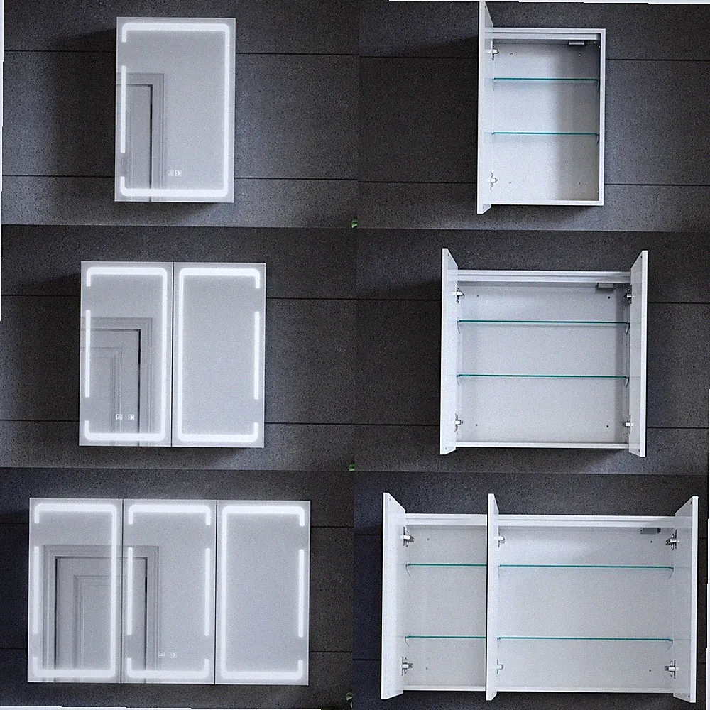 Spiegelschrank Badschrank mit LED Touch Beschlagfrei Steckdose Wandspiegel 38-90