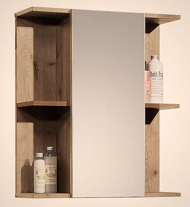Spiegelschrank Badschrank mit Spiegel Badezimmerspiegelschrank 60 cm Hellbraun