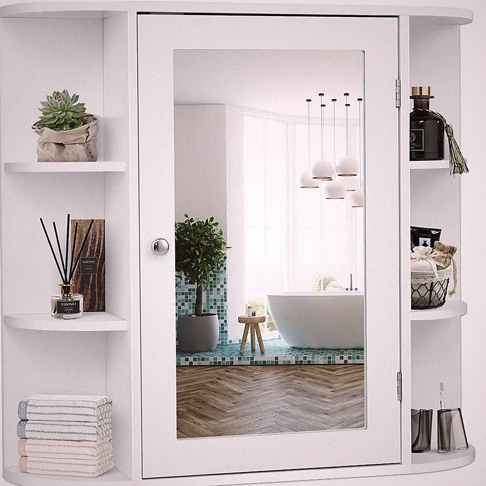 Spiegelschrank Badschrank mit Spiegel Hängeschrank Wandschrank Bad aus Holz