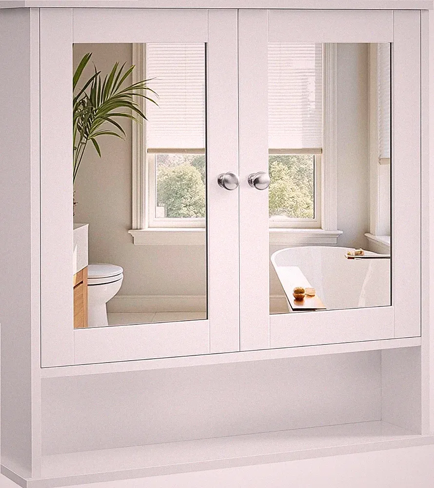 Spiegelschrank, Badschrank, Wandschrank, Hängeschrank mit 2 Spiegeltüren und o