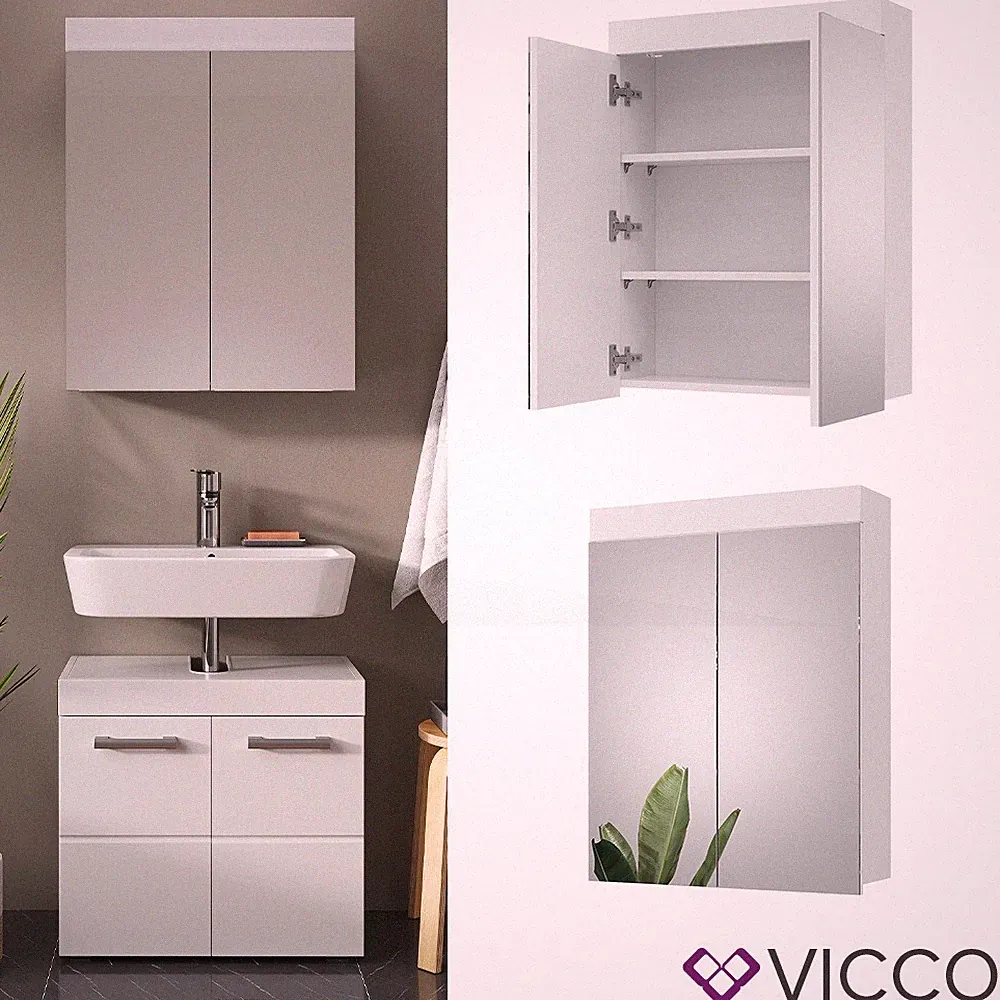 Spiegelschrank Badspiegel Badezimmermöbel Luna Weiß Skandi 60x77cm Schrank Vicco