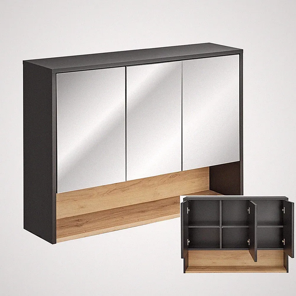 Spiegelschrank Badspiegel Badezimmerspiegel anthrazit Eiche Schrank Badezimmer
