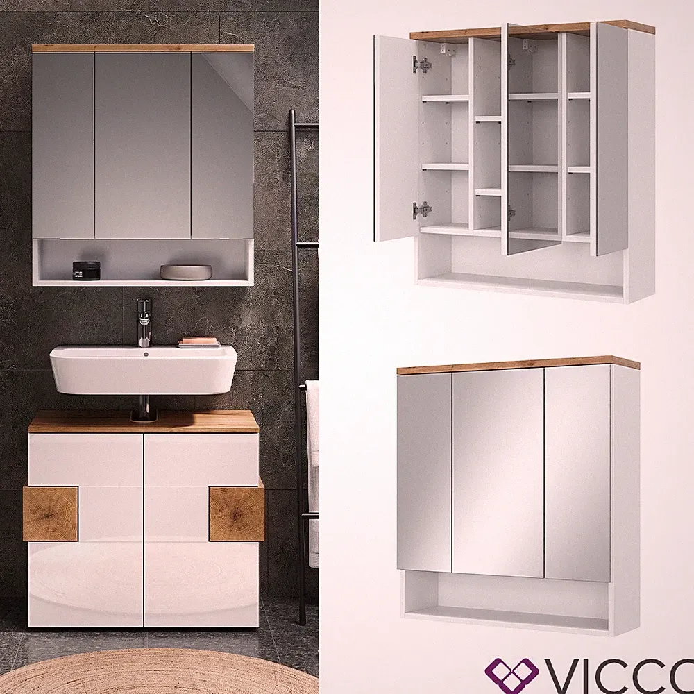 Spiegelschrank Badspiegel Wandspiegel Eden Weiß Artisan modern 70x78 cm Vicco