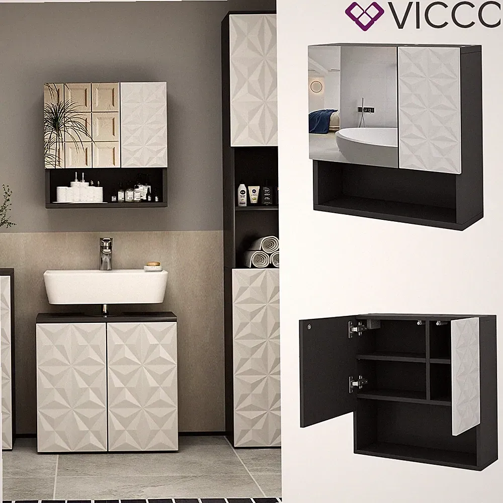 Spiegelschrank Badspiegel Wandspiegel Edge Schwarz Weiß modern 54x55 cm Vicco