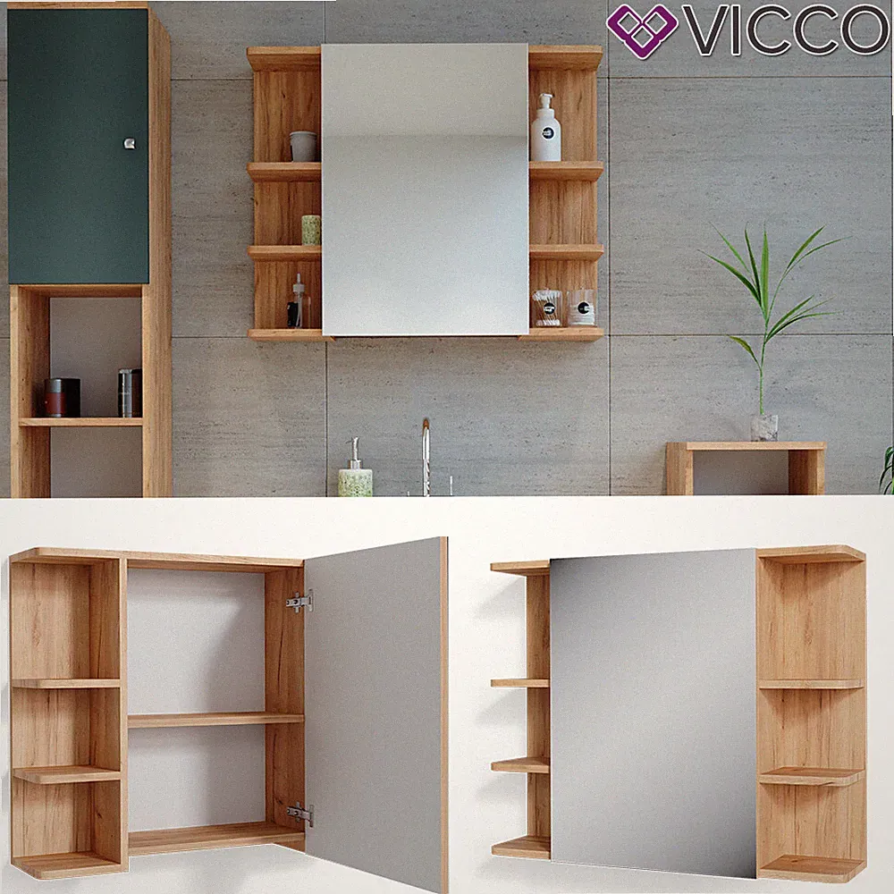 Spiegelschrank Badspiegel Wandspiegel Fynn Eiche Grün Spiegel Badmöbel Vicco