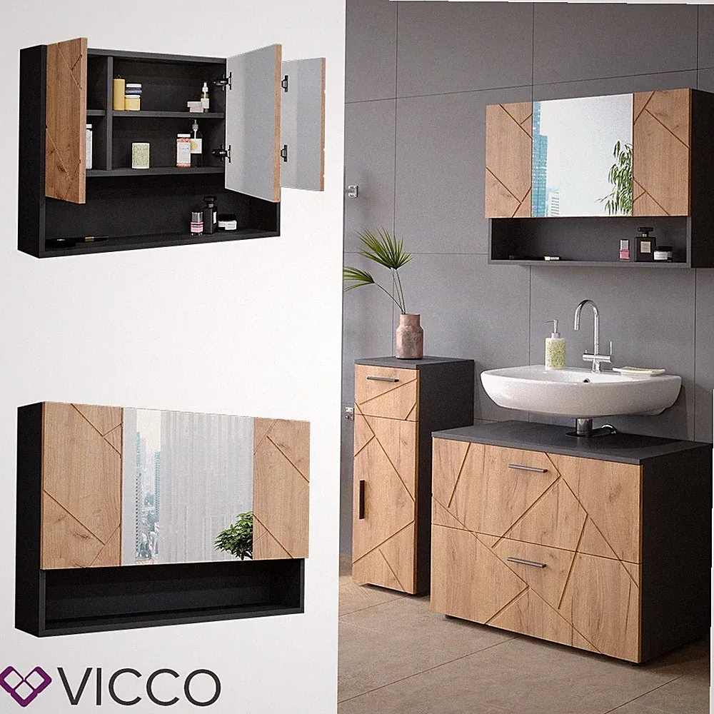 Spiegelschrank Badspiegel Wandspiegel Irma Anthrazit Eiche 80 cm modern Vicco