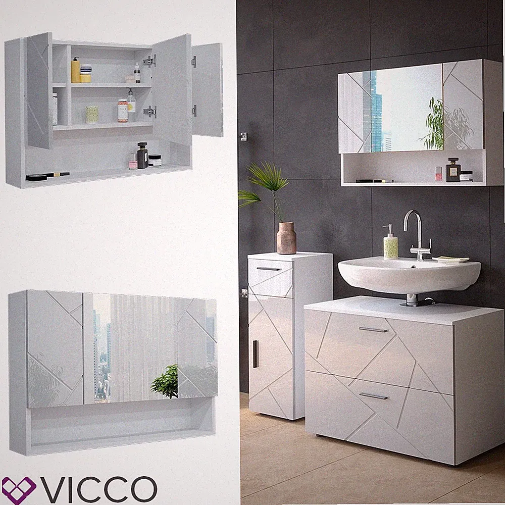 Spiegelschrank Badspiegel Wandspiegel Irma Weiß Hochglanz 80 cm modern Vicco