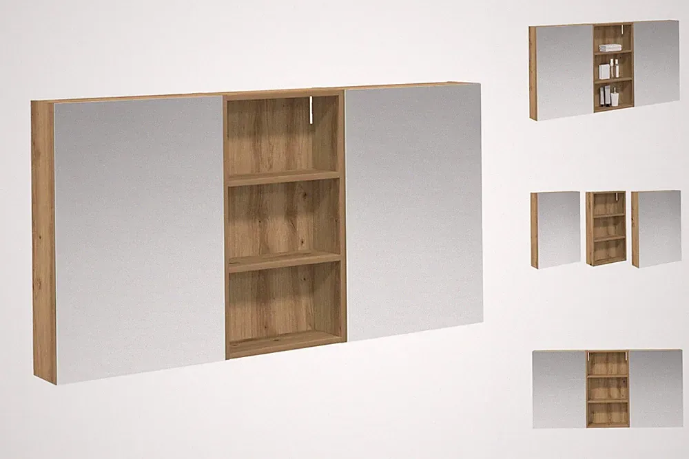 Spiegelschrank Badzimmerschrank Mit Spiegel 140x14,5x70 Cm Holzwerkstoff