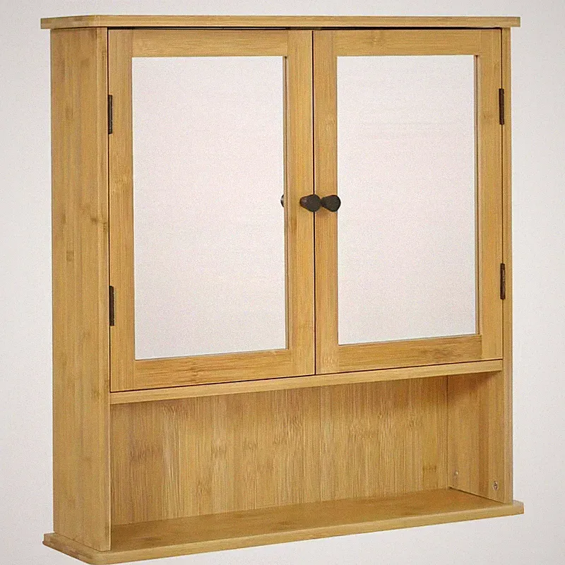 Spiegelschrank Bambus 2 türig Naturfinish, 56 x 58 x14 cm
