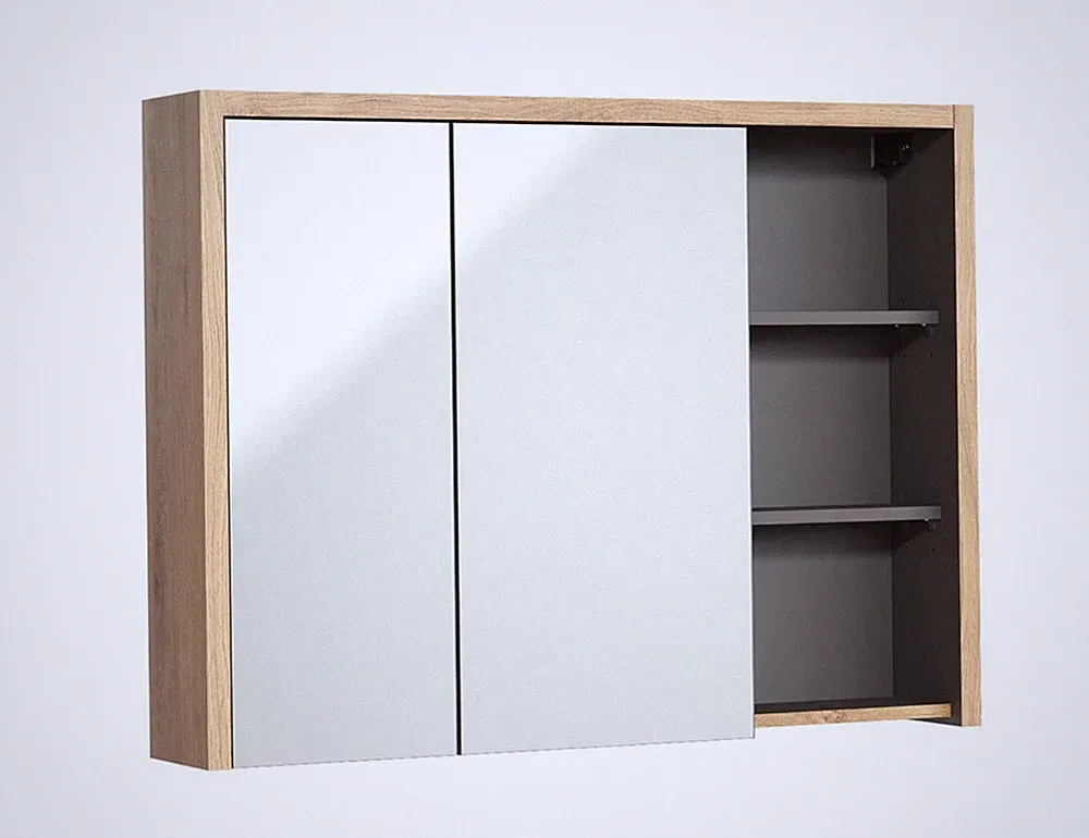 Spiegelschrank DEVON 100cm | 2-türig + offene Fächer | graphitgrau - eiche
