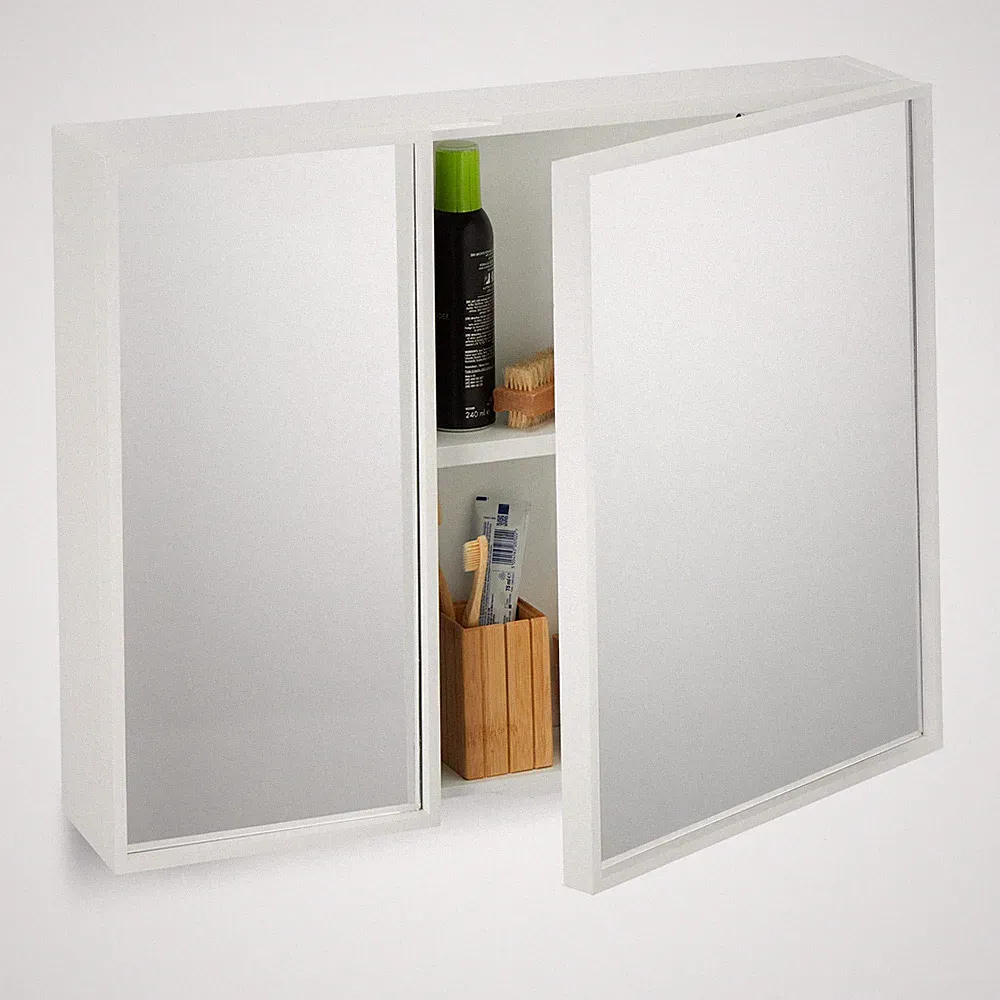 Spiegelschrank Doppelspiegelschrank Hängeschrank 2 Türen MDF Badschrank weiß