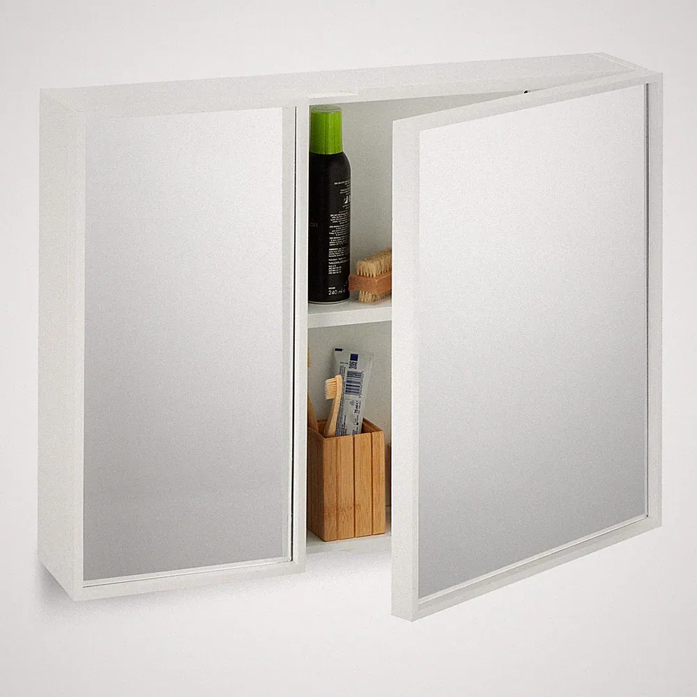 Spiegelschrank Doppelspiegelschrank Hängeschrank 2 Türen MDF Badschrank weiß