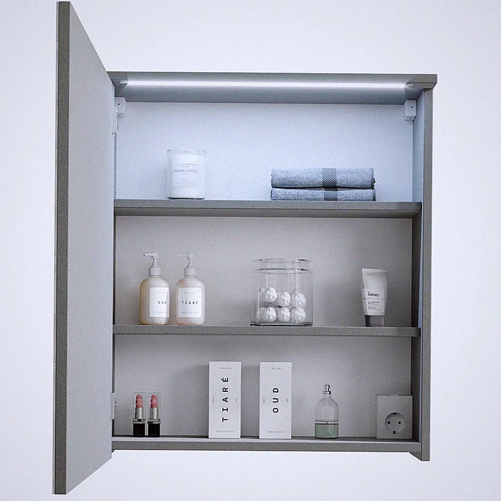 Spiegelschrank DUO Grau mit LED Beleuchtung, Steckdose Schalter 60×68×23 cm