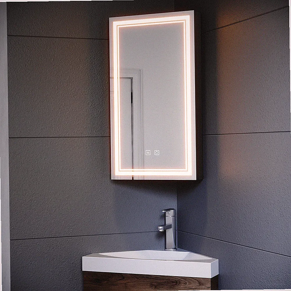 Spiegelschrank Eckspiegelschrank mit LED Beschlagfrei Steckdose Wandschrank 38.5