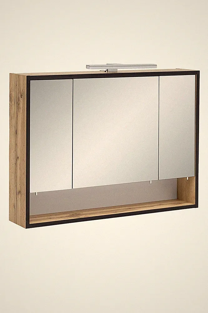 Spiegelschrank Eiche Landhaus 3 Türen LED Licht Steckdose 80x16x65,6 cm