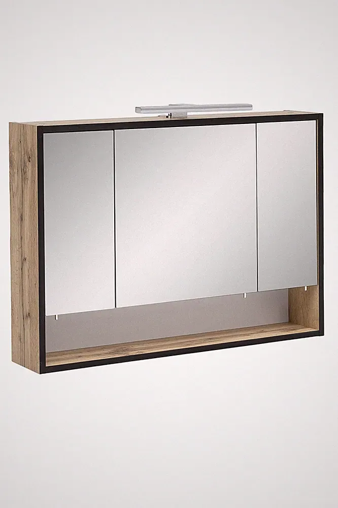 Spiegelschrank Eiche Landhaus Dekor LED Beleuchtung 3 Türen 80x16x65,6 cm