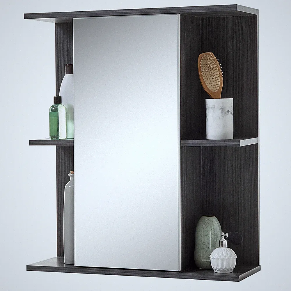 Spiegelschrank - grau - 4 Ablagefächer