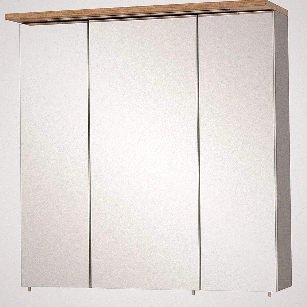Spiegelschrank - grau - Eiche - mit LED-Beleuchtung