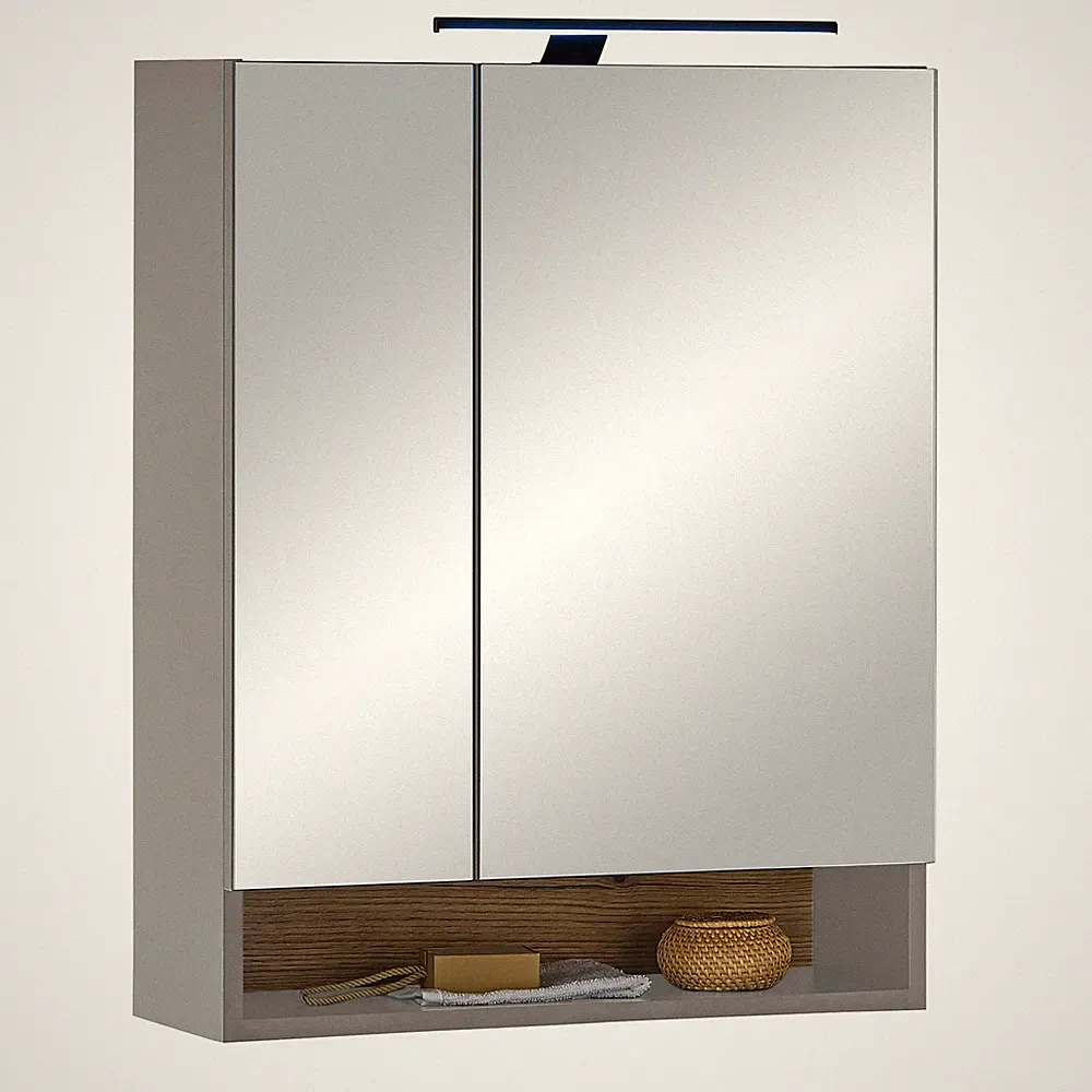 Spiegelschrank - grau matt - Evoke Eiche - mit Beleuchtung - 60 cm