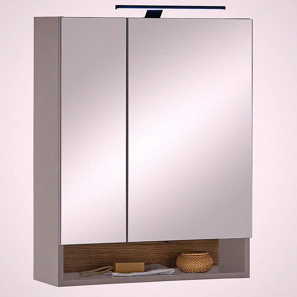 Spiegelschrank - grau matt - Evoke Eiche - mit Beleuchtung - 60 cm