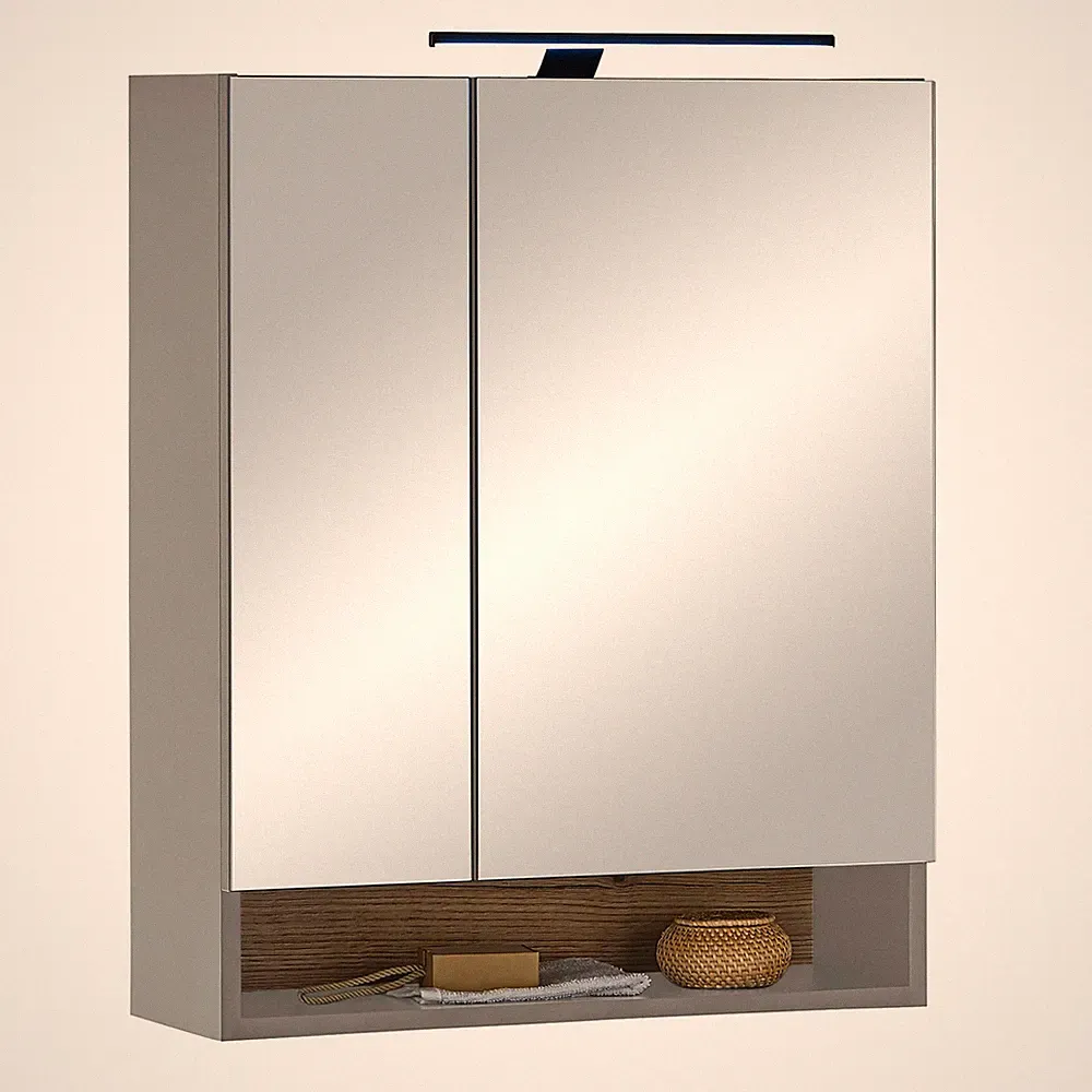 Spiegelschrank - grau matt - Evoke Eiche - mit Beleuchtung - 60 cm