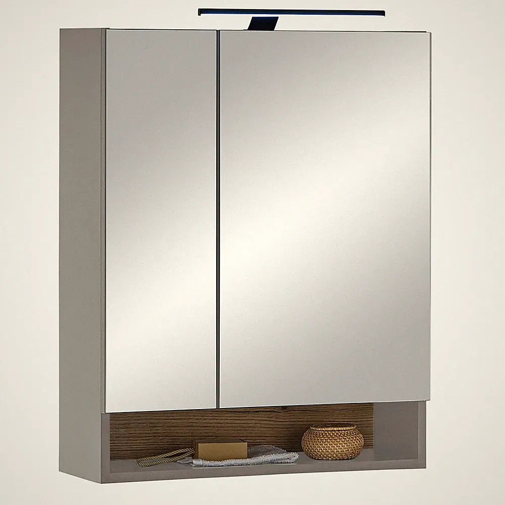 Spiegelschrank - grau matt - Evoke Eiche - mit Beleuchtung - 60 cm