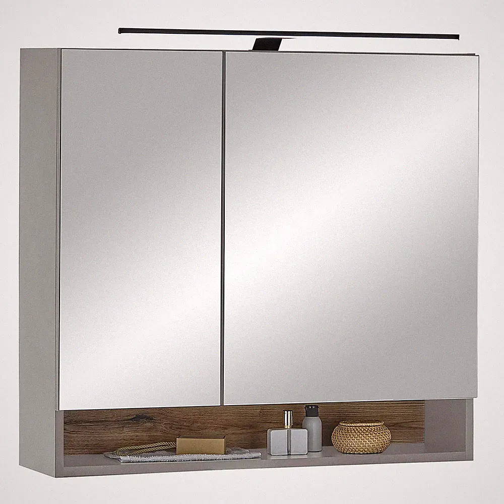 Spiegelschrank - grau matt - Evoke Eiche - mit Beleuchtung - 80 cm