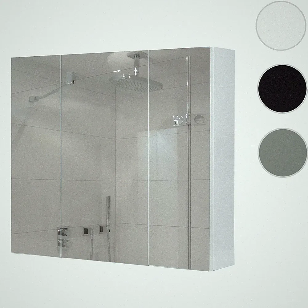 Spiegelschrank HWC-B19b, Badschrank, 6 Regalböden hochglanz 70x80x16cm